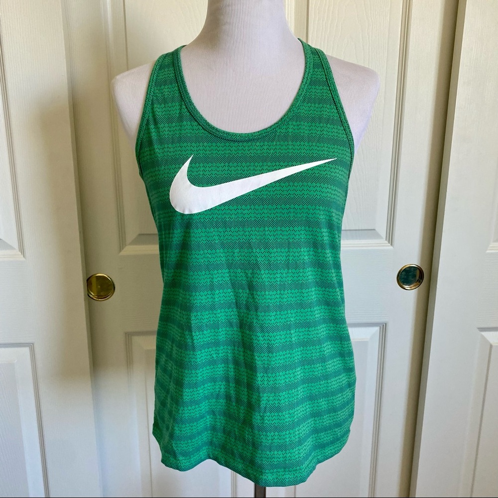 Nike Sz L Green Dri-FIT Racerback Tank Athletic Cut Swoosh Workout Running Top